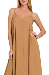Woven Arc Hem Cami Dress With Flowy Pockets ZENANA